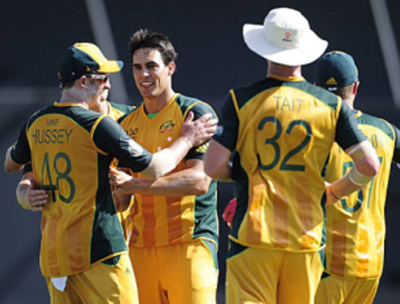 Mitchell Johnson and the rest celebrate a strike, Australia v Pakistan, Group A, ICC World Twenty20, St Lucia, May 2, 2010