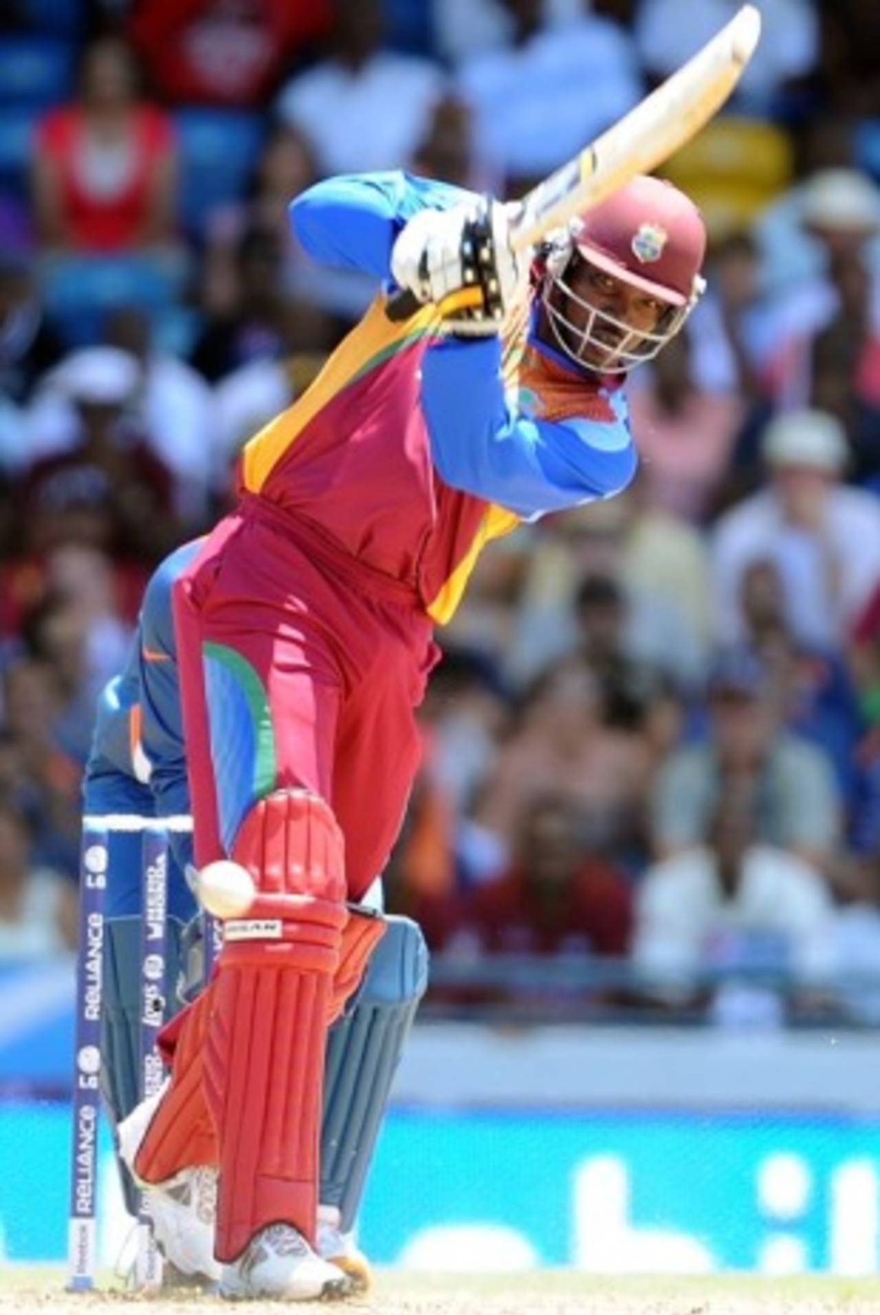 Chris Gayle powers the ball down the ground, West Indies v India, World T20, Group F, Bridgetown, May 9, 2010
