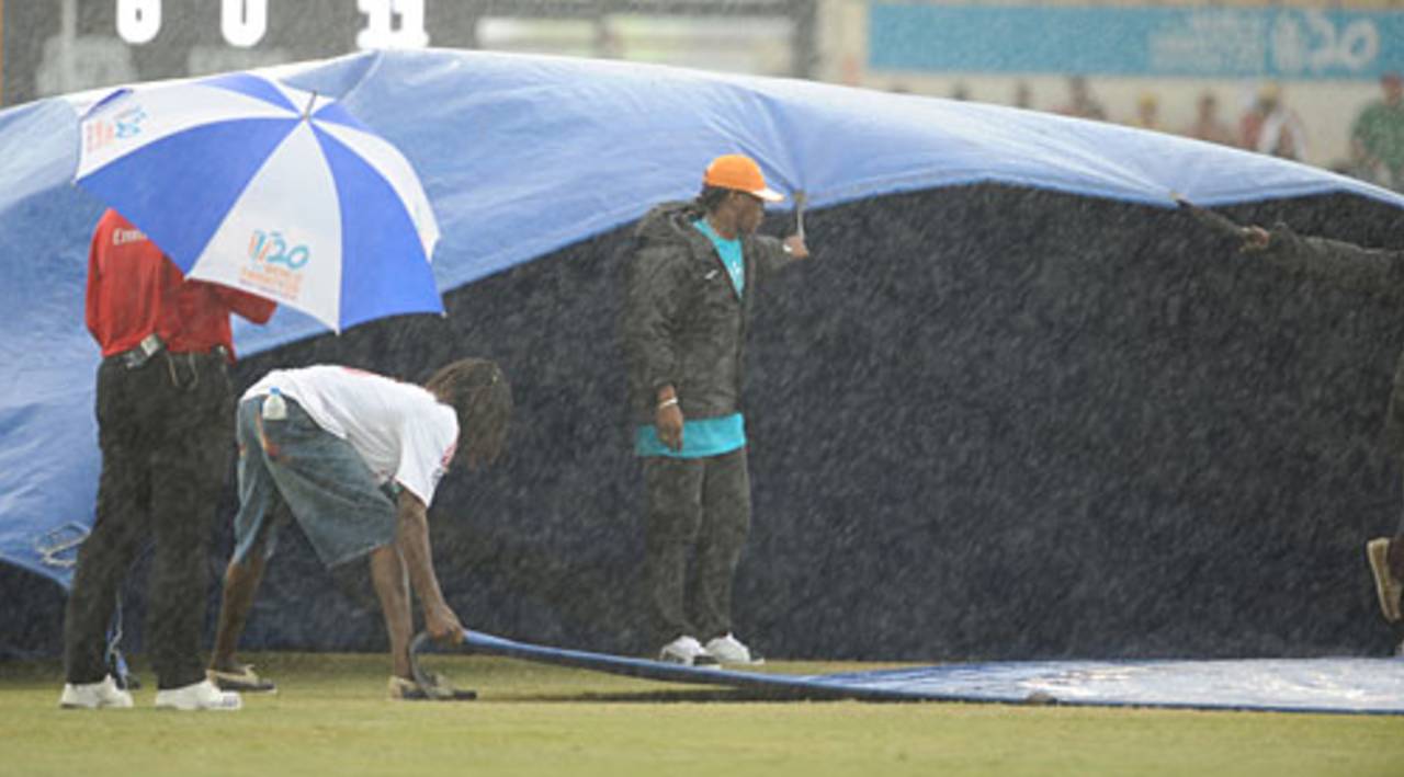 Rain delayed the start of the 2nd Semi-Final in the Women's World Twenty20, West Indies Women v New Zealand Women, 2nd semi-final, Women's World Twenty20, St Lucia
