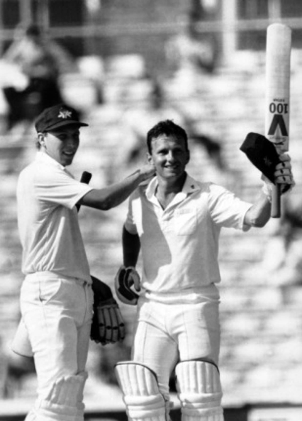 He's only just begun... Neil Fairbrother is congratulated by Michael Atherton on reaching his double-hundred on his way to 366&nbsp;&nbsp;&bull;&nbsp;&nbsp;PA Photos