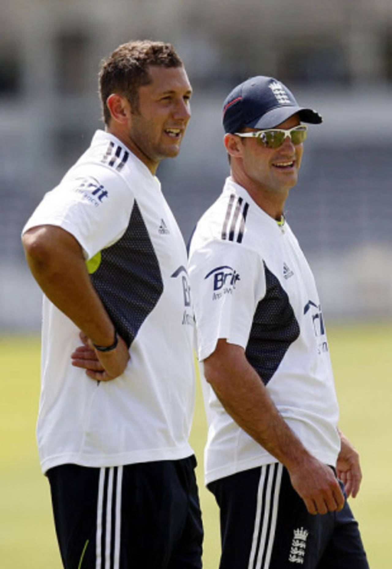 Tim Bresnan chats with Andrew Strauss during training, Lord's, May 25, 2010