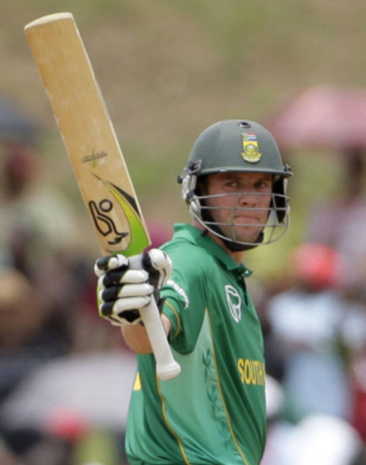 AB de Villiers salutes the crowd on reaching his half-century, West Indies v South Africa, 3rd ODI, Dominica, May 28, 2010