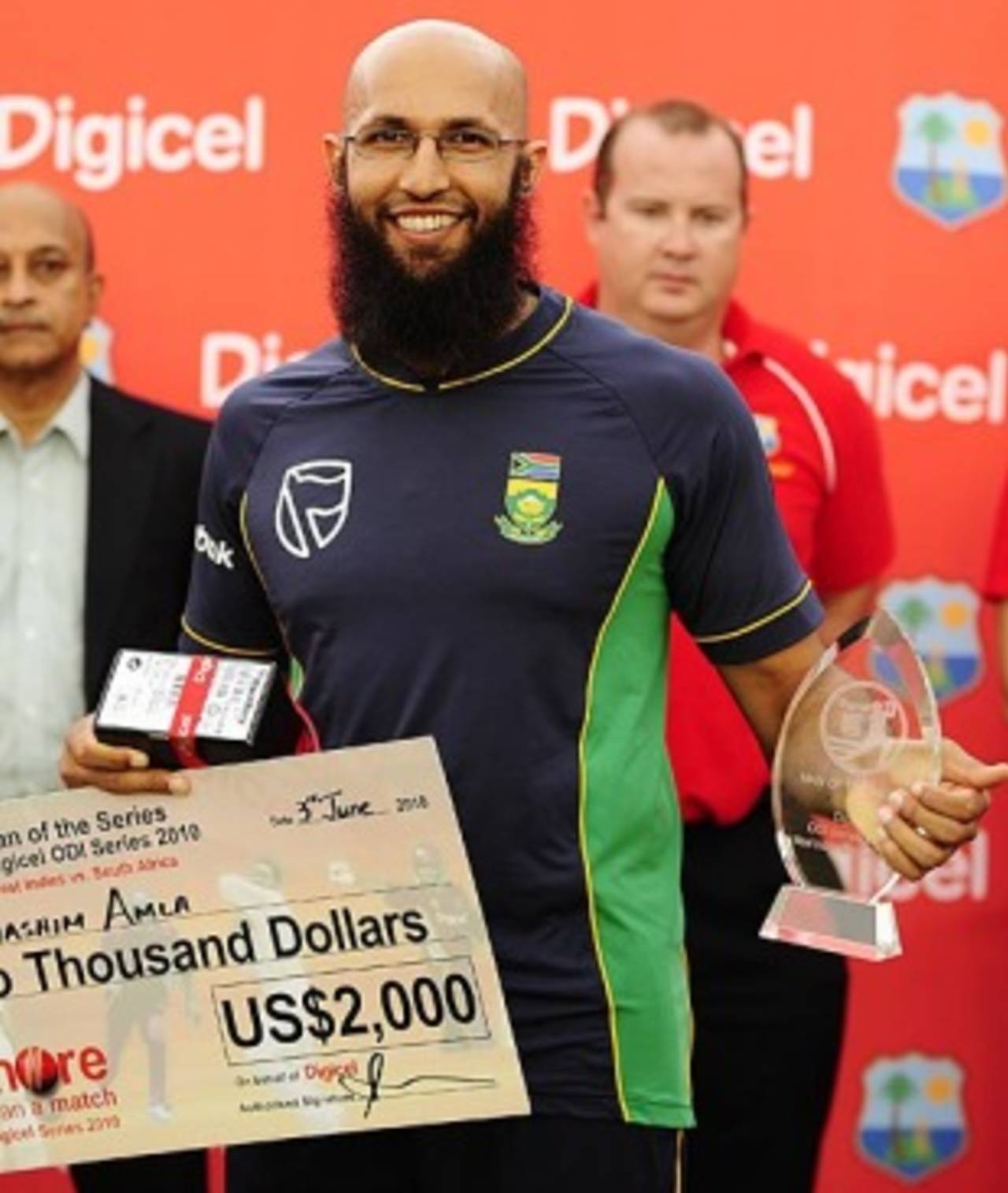 Hashim Amla was the Player of the Series, West Indies v South Africa, 5th ODI, Port of Spain, Trinidad, June 3, 2010