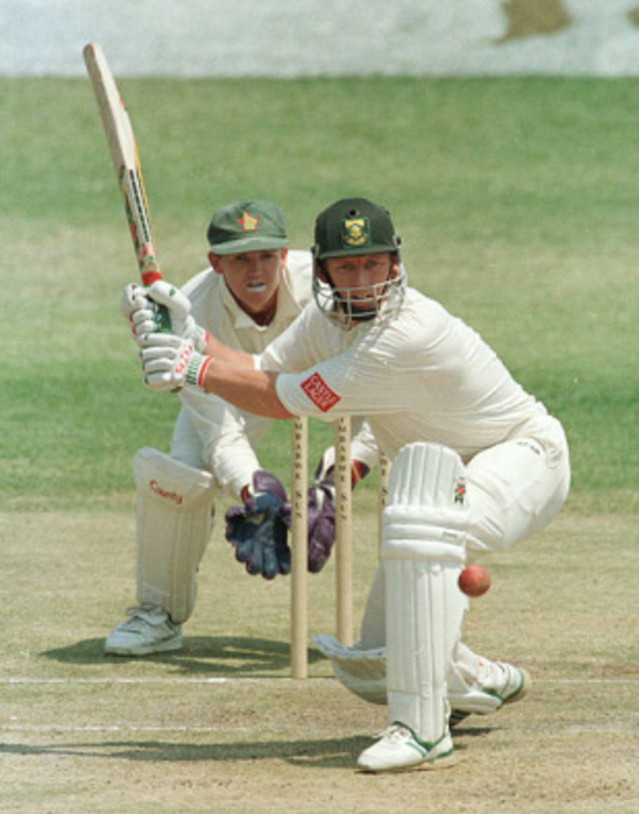 Andrew Hudson looks to sweep on his way to 135, Zimbabwe v South Africa, Only Test, 1st day, October 13, 1995