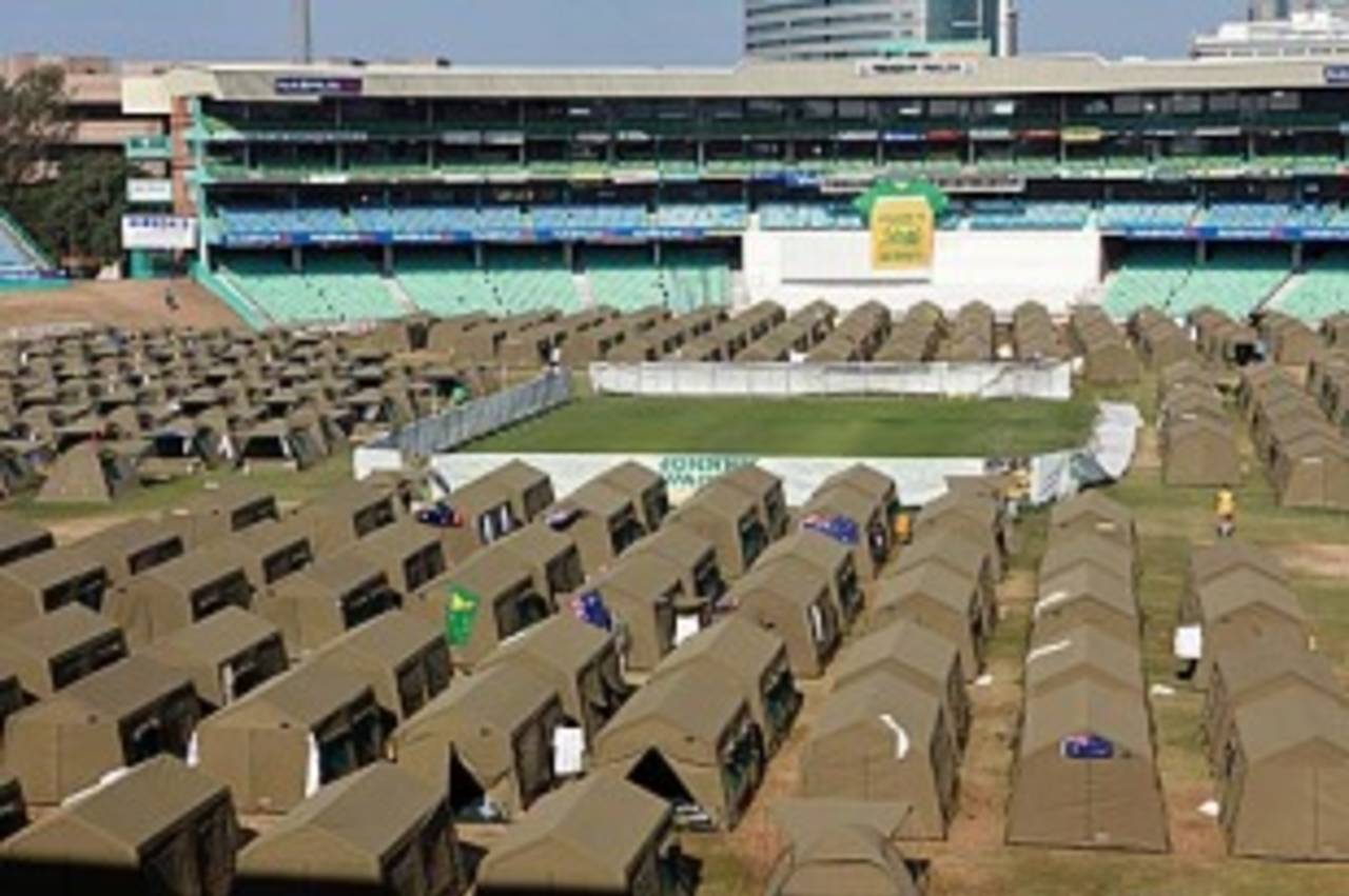 The Kingsmead cricket ground in Durban has become a camp for football fans in the city over the last few weeks, but next January the nearby football stadium will host a Twenty20 match between South Africa and India&nbsp;&nbsp;&bull;&nbsp;&nbsp;Rajesh Jantilal/AFP