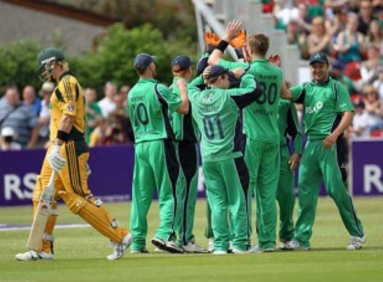 Ireland celebrate as Shane Watson departs early, Ireland v Australia, Only ODI, Dublin, June 17, 2010