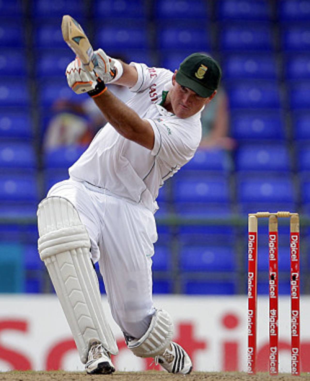 Graeme Smith uses his feet to smash it down the ground, West Indies v South Africa, 2nd Test, St Kitts, 1st day, June 18, 2010