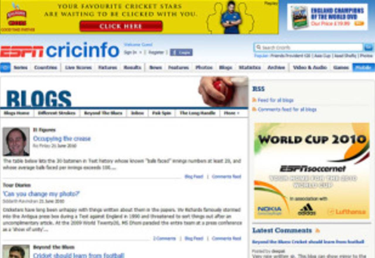 Screen-grab of new blogs home-page