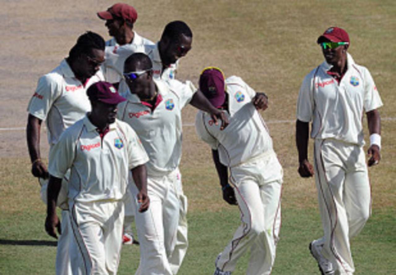 West Indies walk off the field after securing a draw, West Indies v South Africa, 2nd Test, St Kitts, 5th day, June 22, 2010
