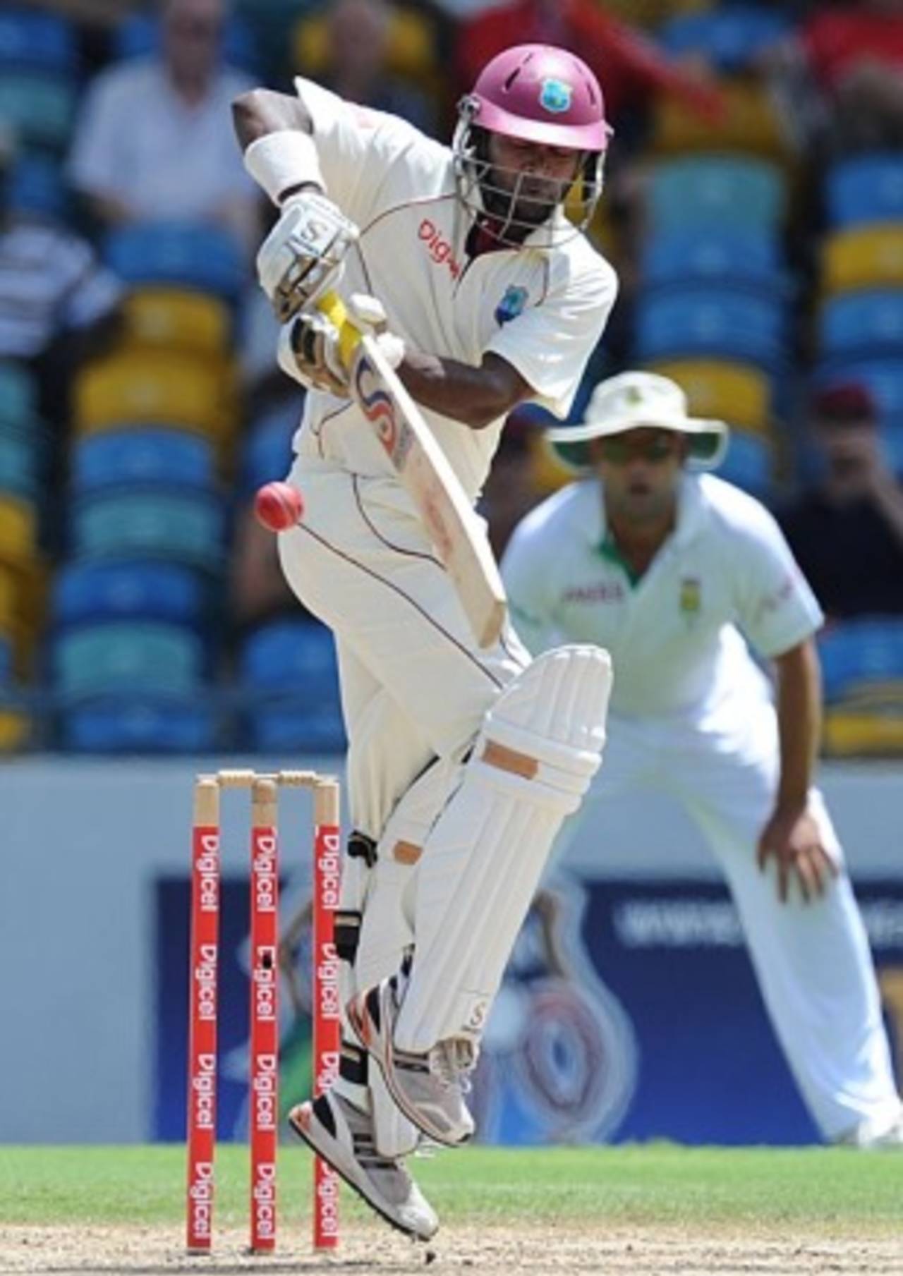 Narsingh Deonarine works one off his hips, West Indies v South Africa, 3rd Test, Barbados, 1st day, June 26, 2010