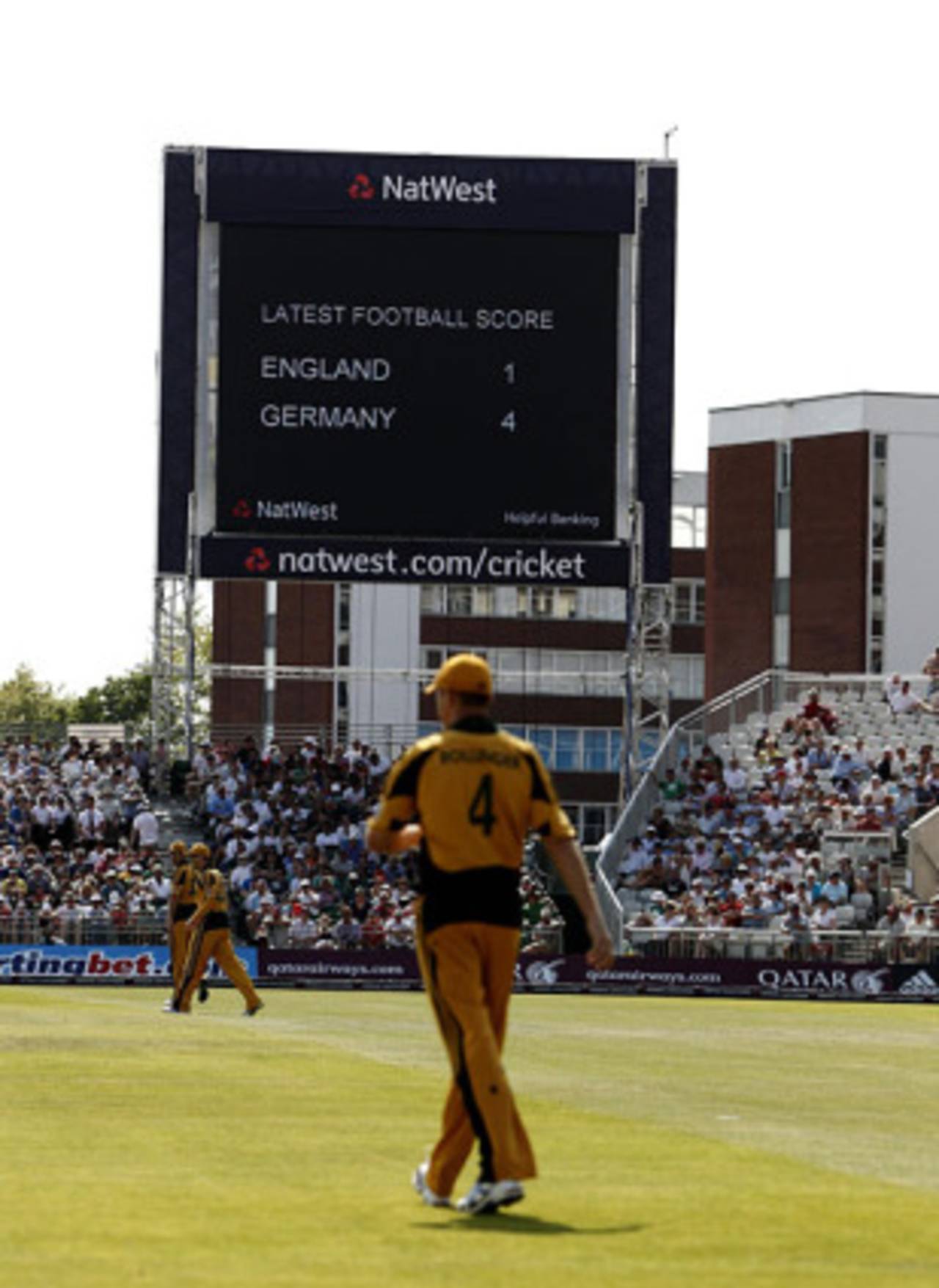 The scoreboard relays bad news from Bloemfontein, England v Australia, 3rd ODI, Old Trafford, June 27, 2010