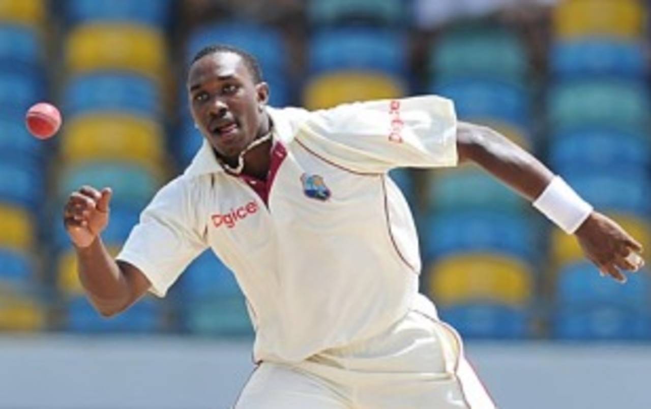 Dwayne Bravo bowled four consecutive maidens at one stage, West Indies v South Africa, 3rd Test, Barbados, 2nd day, June 27, 2010