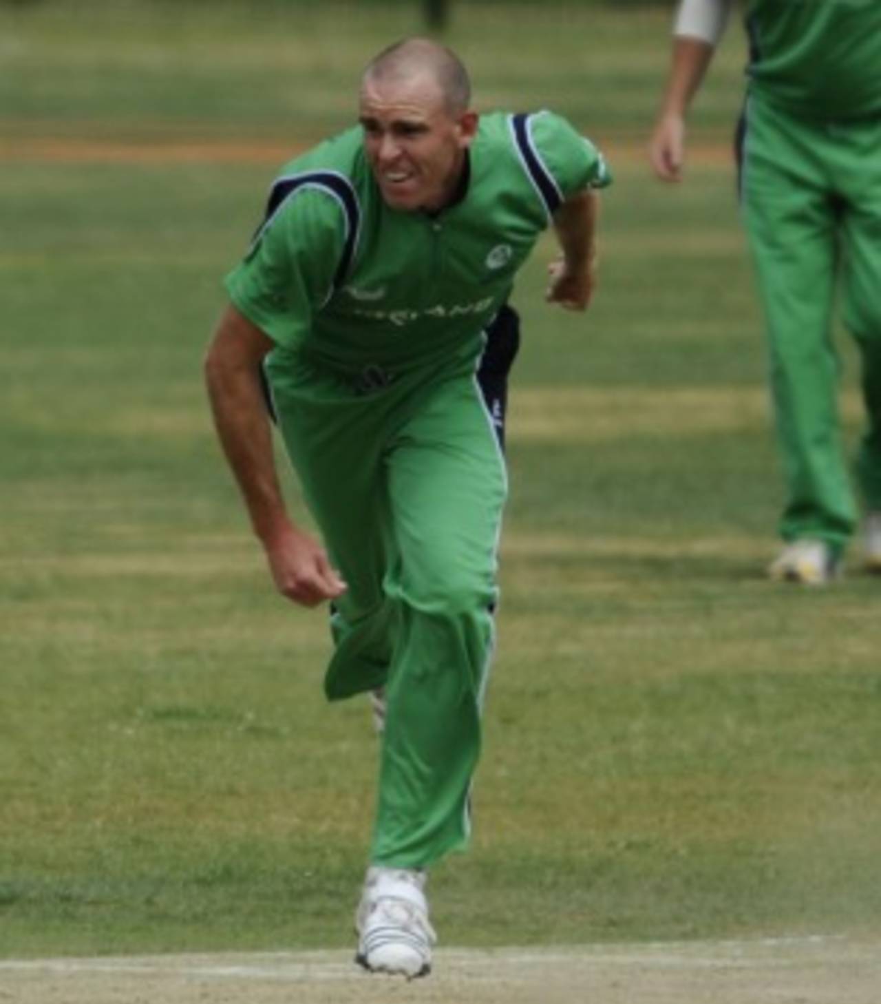 Ireland's Trent Johnston in his follow through, Ireland v Scotland, ICC WCL Division 1, Voorburg, July 5, 2010