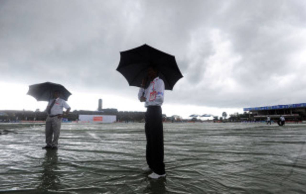 Heavy overnight rains put paid to hopes of a prompt start on the second morning, Sri Lanka v India, 1st Test, Galle, 2nd day, July 19, 2010
