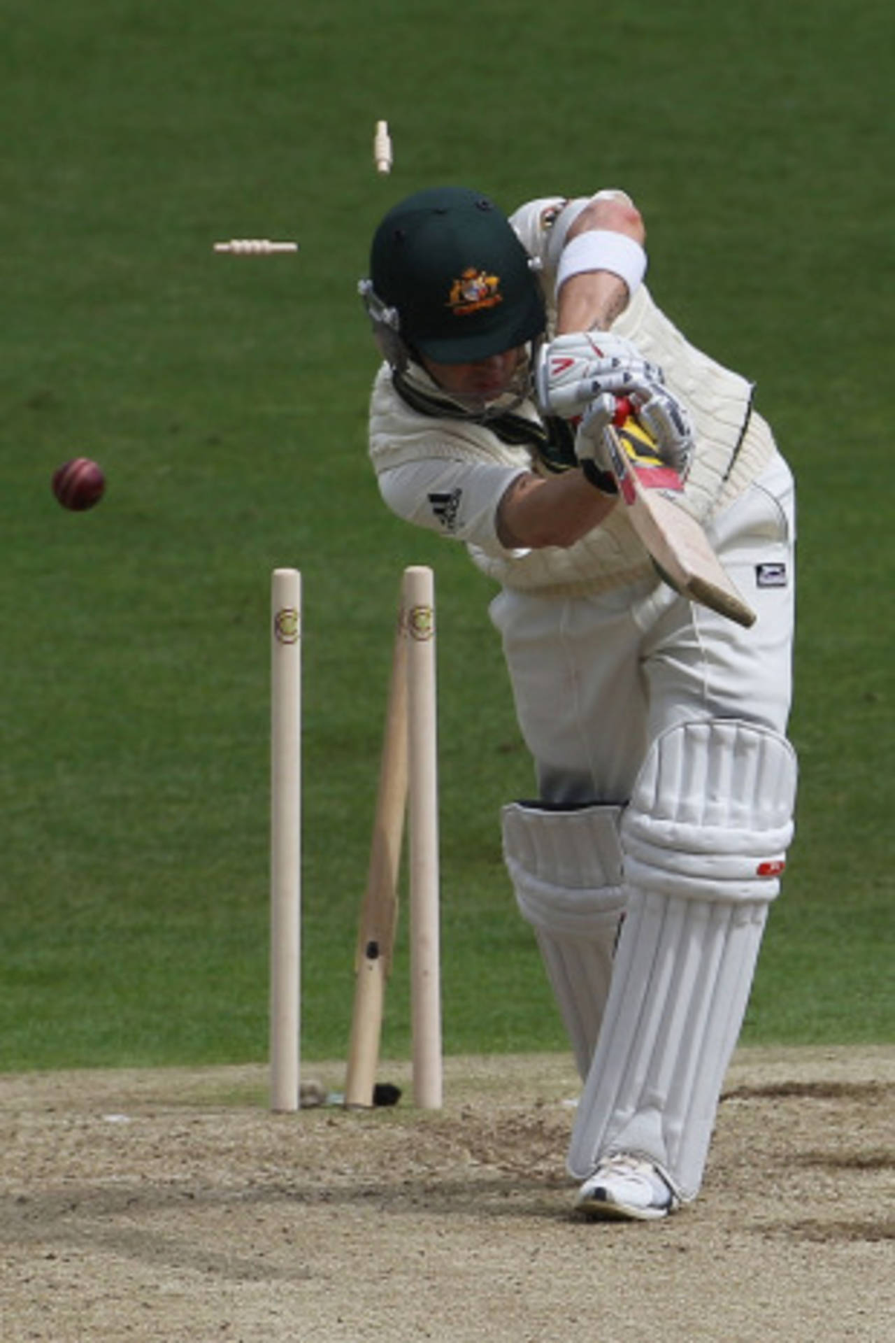 Michael Clarke played all round an inswinger and was bowled by Umar Gul, Pakistan v Australia, 2nd Test, Headingley, July 21, 2010