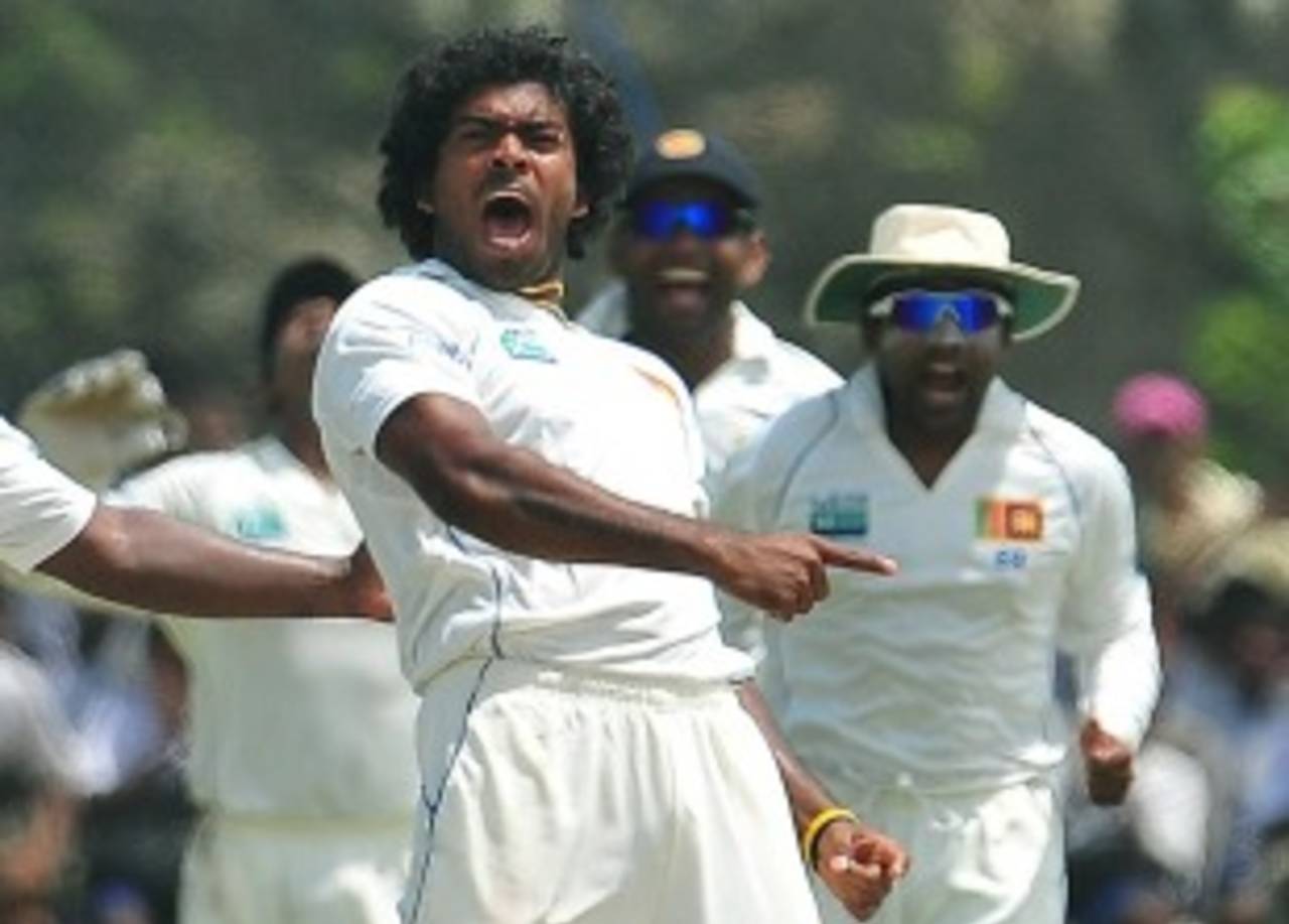 Lasith Malinga rattled India with three wickets on the fourth day, Sri Lanka v India, 1st Test, Galle, 4th day, July 21, 2010