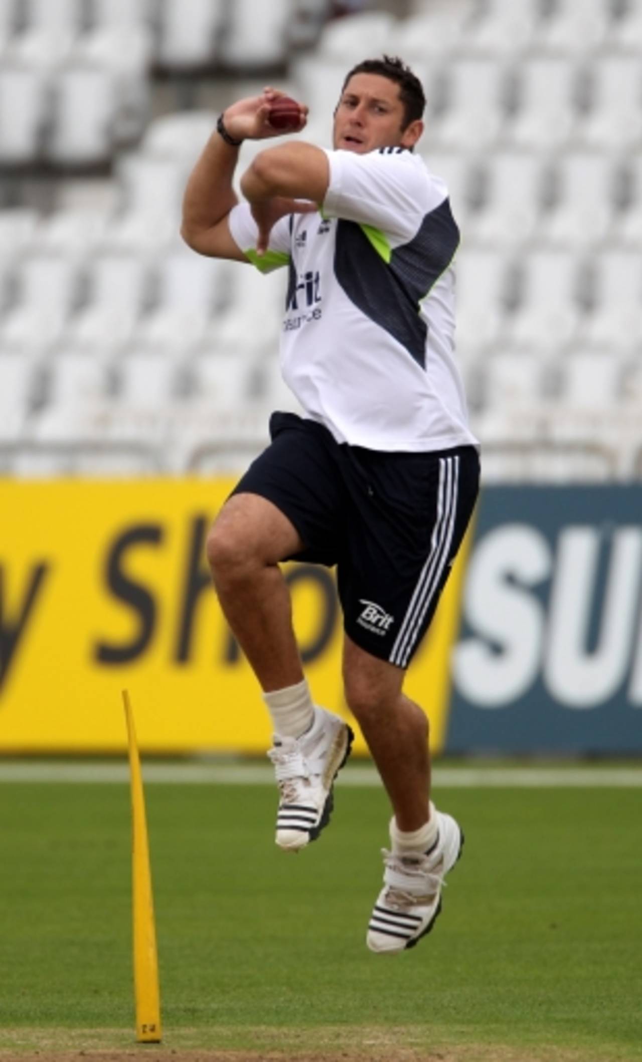 A re-called Tim Bresnan bowls during England's net session at Trent Bridge, July 28, 2010