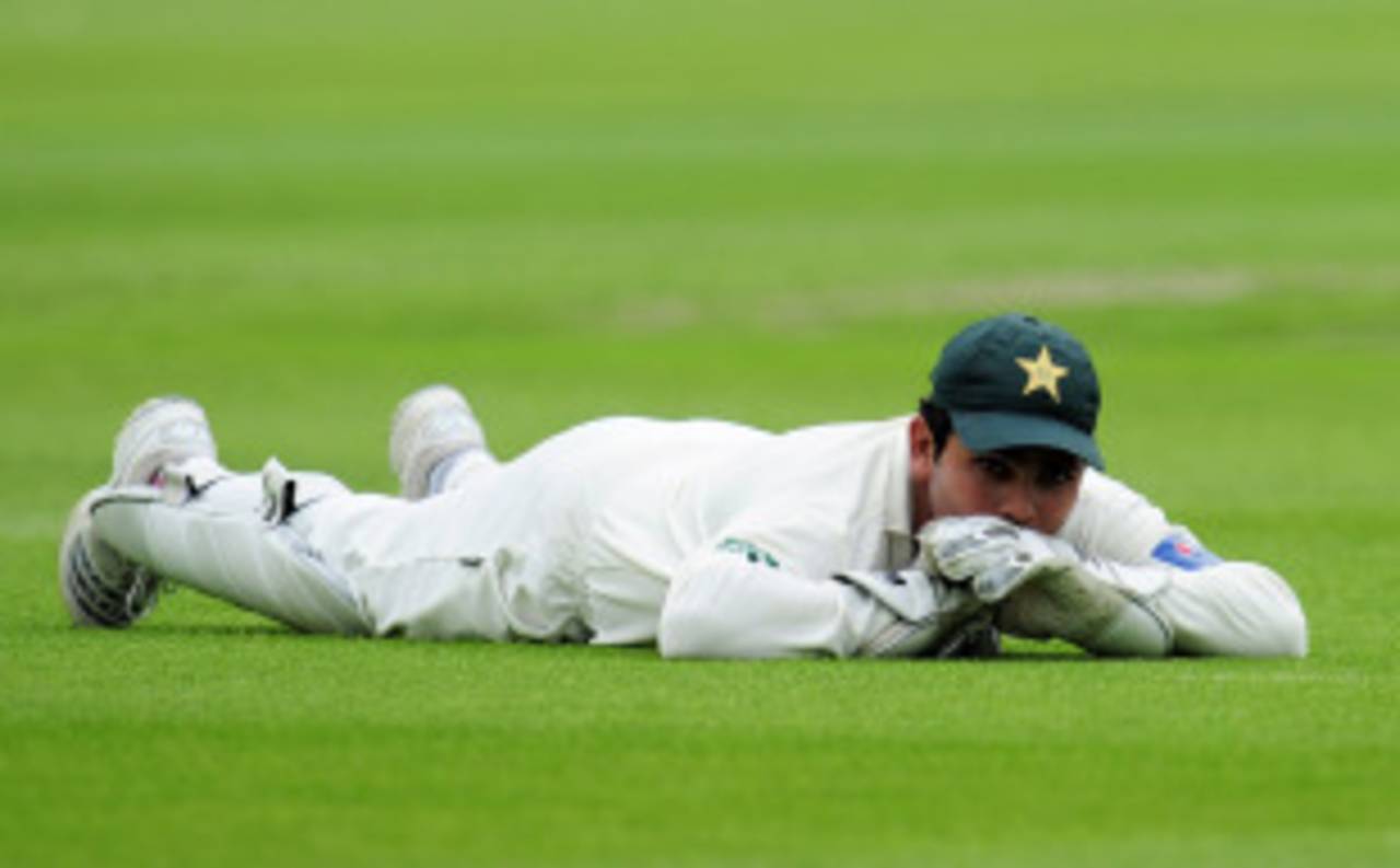 Kamran Akmal ponders the simple chance that he dropped to give Andrew Strauss a reprieve, England v Pakistan, 1st Test, Trent Bridge, July 29, 2010