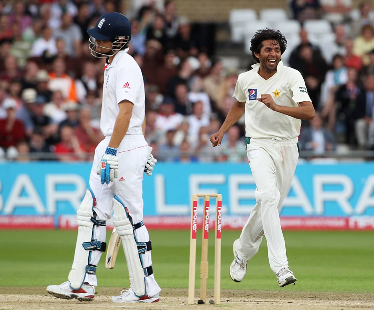 Mohammad Asif picked up his 100th Test wicket when he had Alastair Cook caught down the leg side, England v Pakistan, 1st Test, Trent Bridge, 2nd day, July 31, 2010