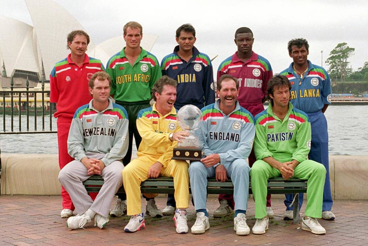 The nine captains with the trophy, World Cup, Sydney, February, 1992