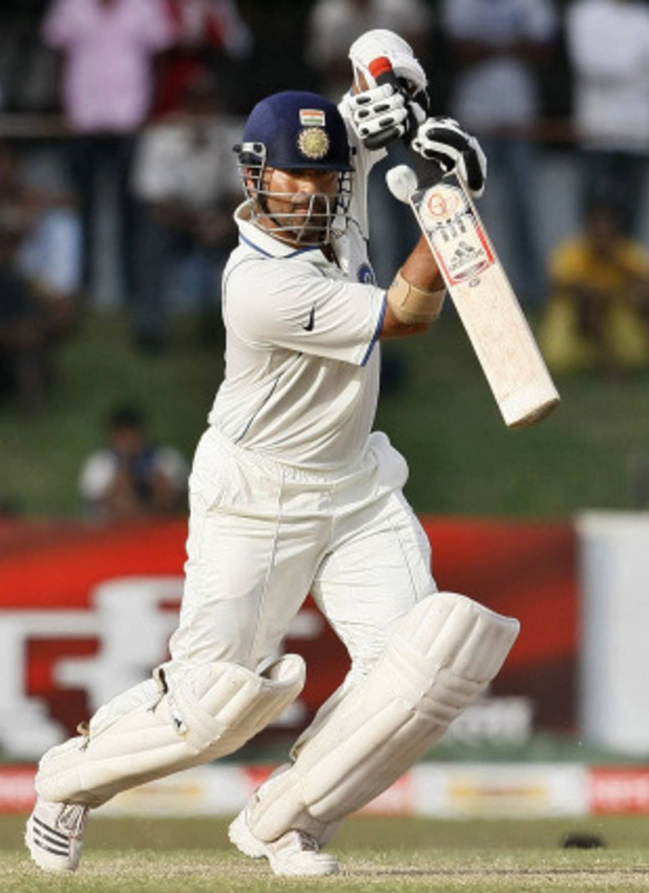 Sachin Tendulkar pushes one through the off side, Sri Lanka v India, 3rd Test, P Sara Oval, 2nd day, August 4, 2010