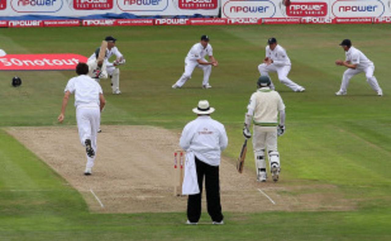 Graeme Swann snaffled  a straightforward chance at second slip to help Steven Finn remove Salman Butt, England v Pakistan, 2nd Test, Edgbaston, August 6, 2010