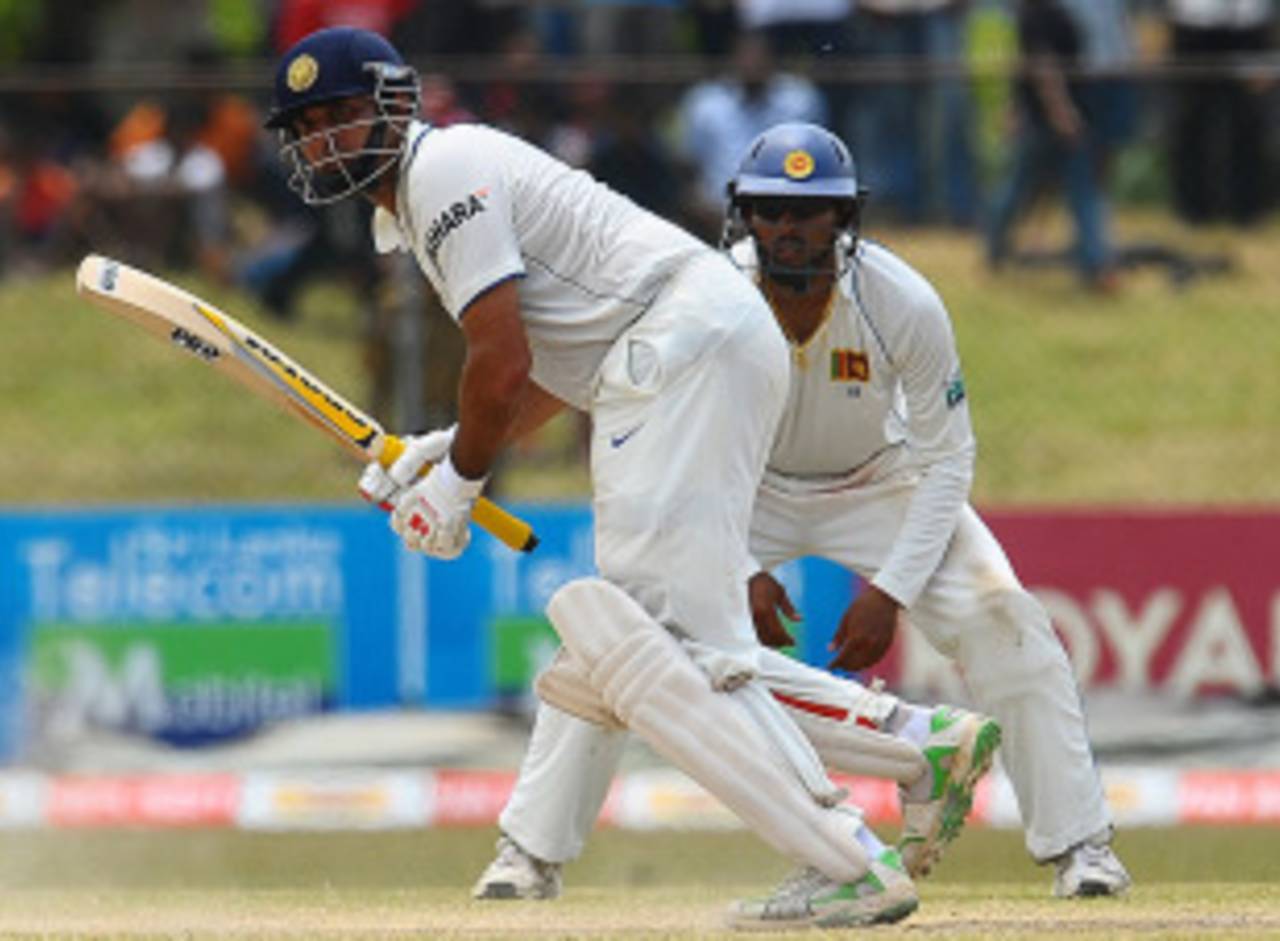 VVS Laxman turns one away with his wrists, Sri Lanka v India, 3rd Test, P Sara Oval, 5th day, August 7, 2010