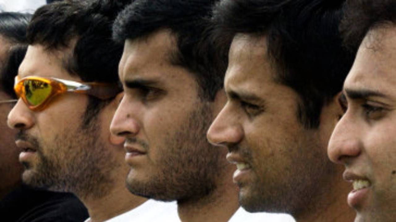 Fab Four: Sachin Tendulkar, Sourav Ganguly, Rahul Dravid and VVS Laxman pose for photos, Bangalore, June 18, 2004