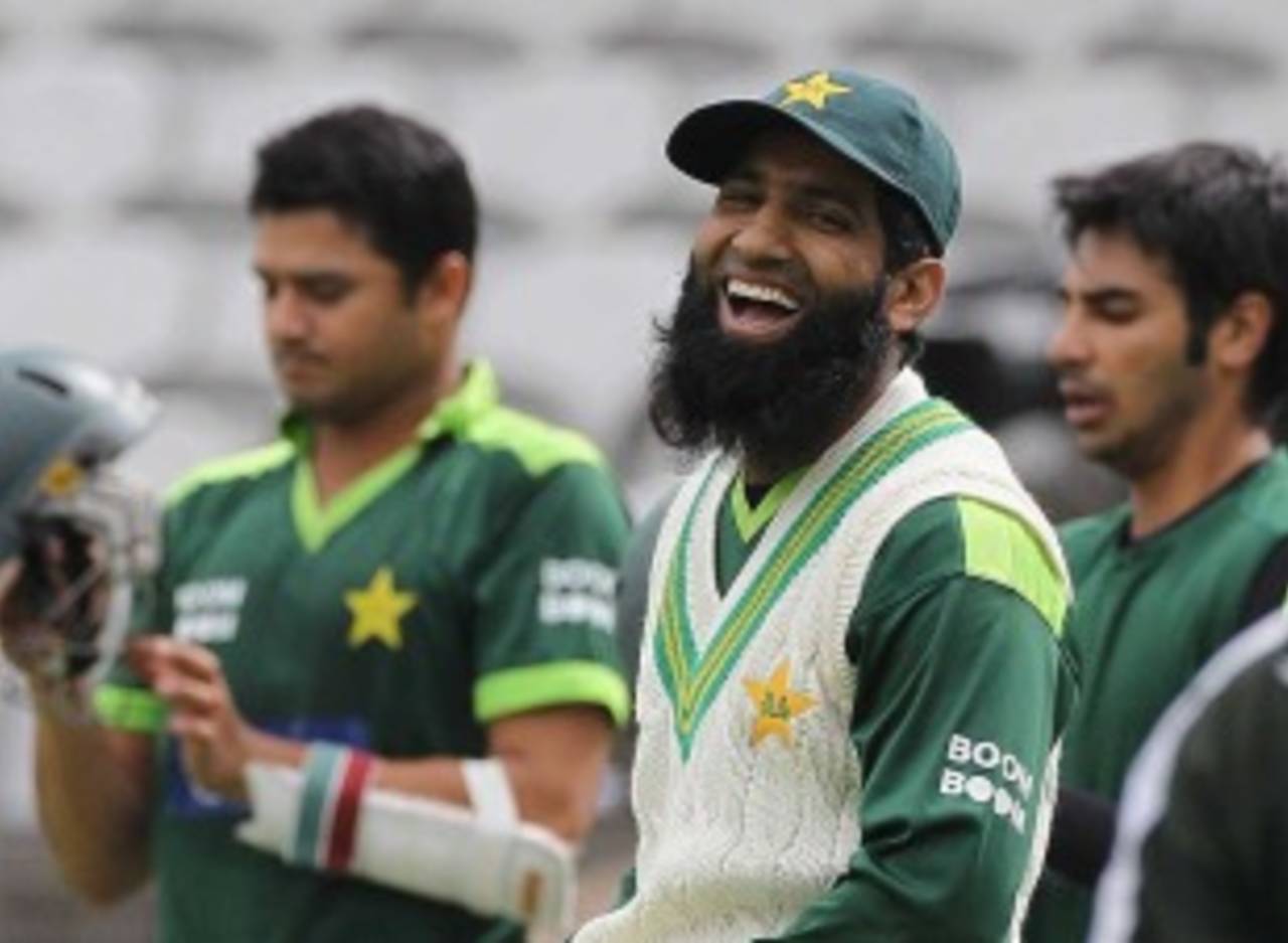 Mohammad Yousuf shares a laugh with team-mates during training, The Oval, August 16, 2010