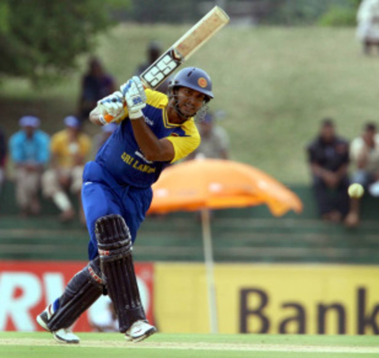 Kumar Sangakkara drives down the ground, Sri Lanka v New Zealand, tri-series, 4th ODI, Dambulla, August 20, 2010