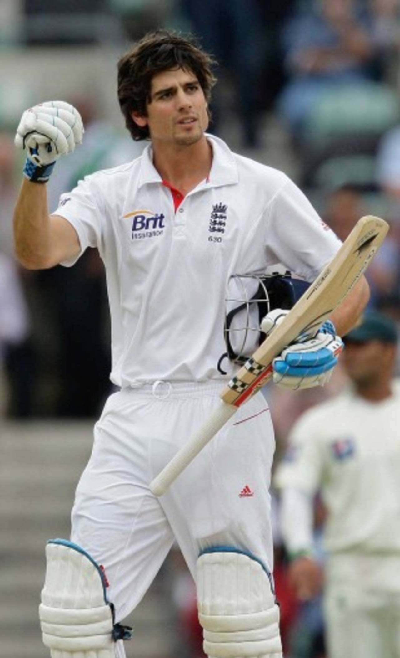 Alastair Cook pumps his first after reaching three figures with four overthrows, England v Pakistan, 3rd Test, The Oval, August 20, 2010