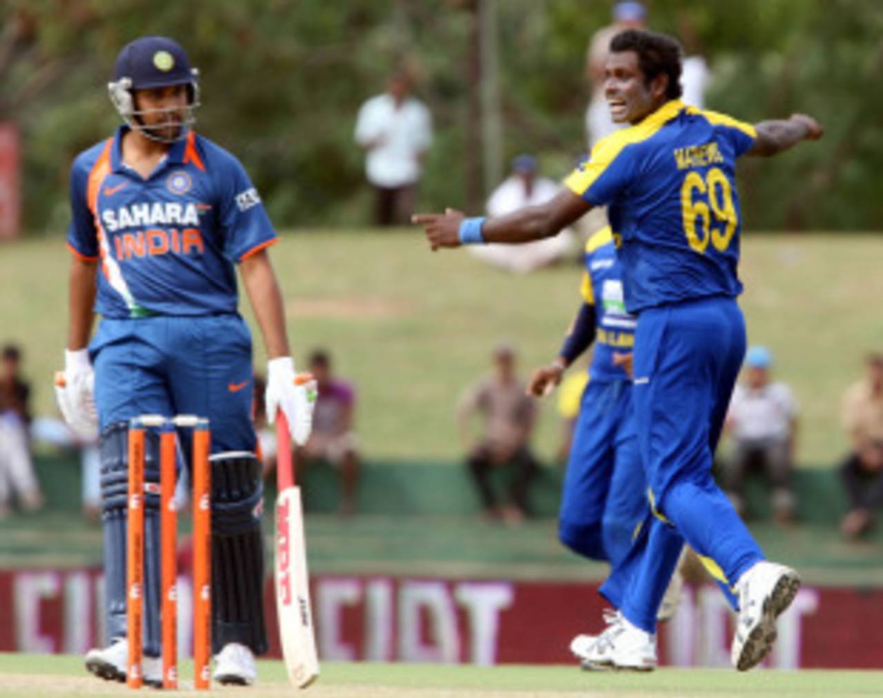 Angelo Mathews trapped Rohit Sharma right in front of the stumps, Sri Lanka v India, tri-series, 5th ODI, Dambulla, August 22, 2010
