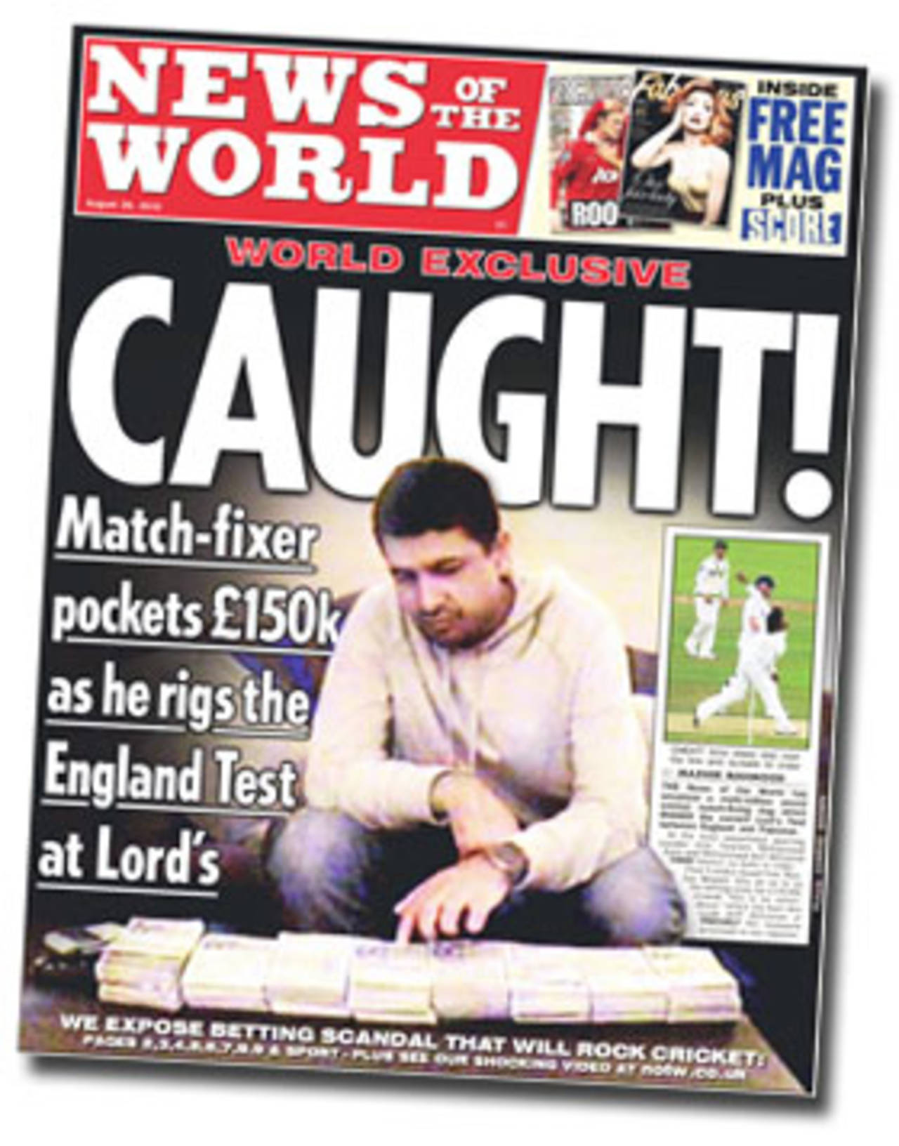 The <i>News of the World</i> headline implicating Pakistan's cricketers in a match-fixing scandal, August 29, 2010