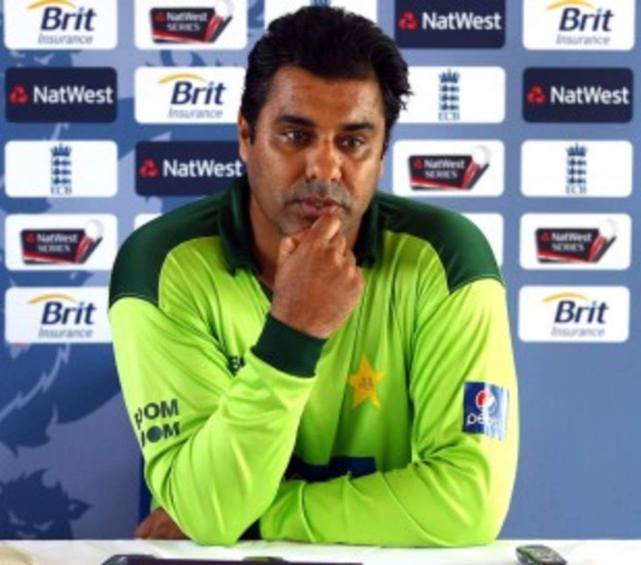Pakistan coach Waqar Younis speaks to reporters at Chester-le-Street, September 9 2010 