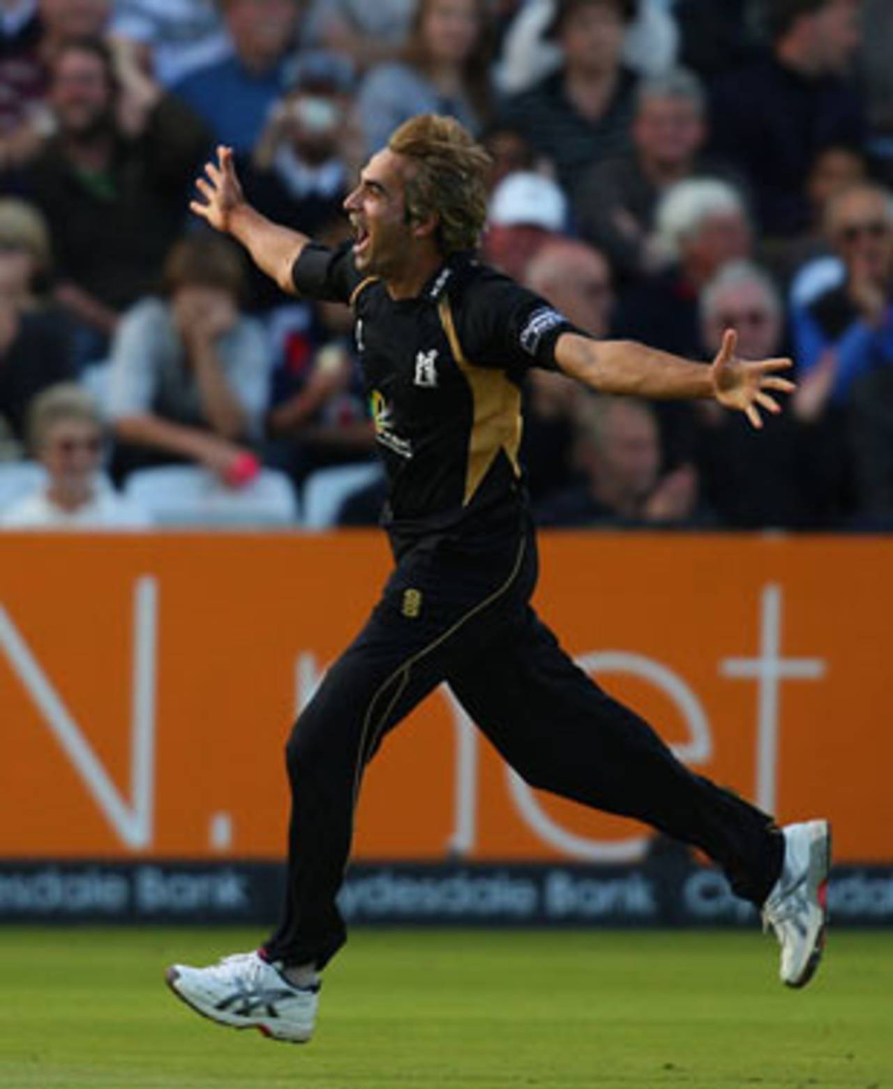 Imran Tahir sets off in celebration after another wicket, Somerset v Warwickshire, CB40 final, Lord's, September 18, 2010