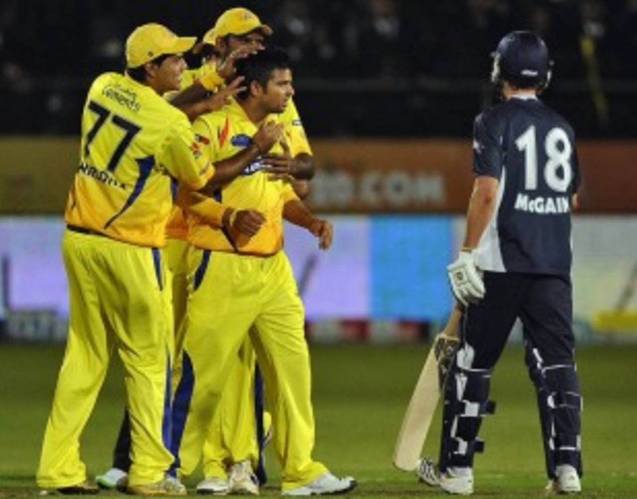 Suresh Raina and Bryce McGain were the chief participants of the ball that sealed the tie, but more was to follow&nbsp;&nbsp;&bull;&nbsp;&nbsp;AFP