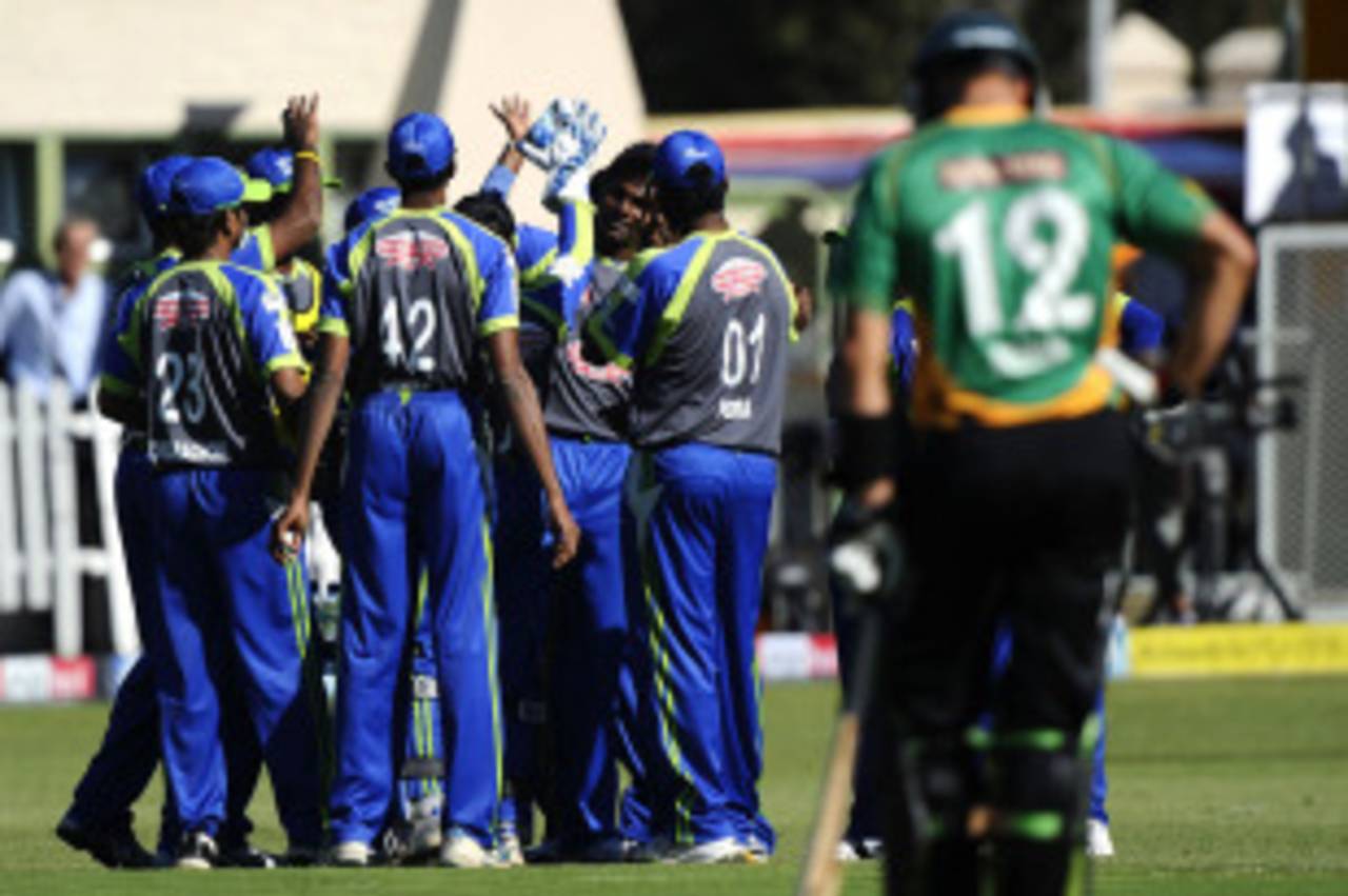 Wayamba celebrate a dismissal, Central Districts v Wayamba, Champions League Twenty20, Port Elizabeth, September 22, 2010