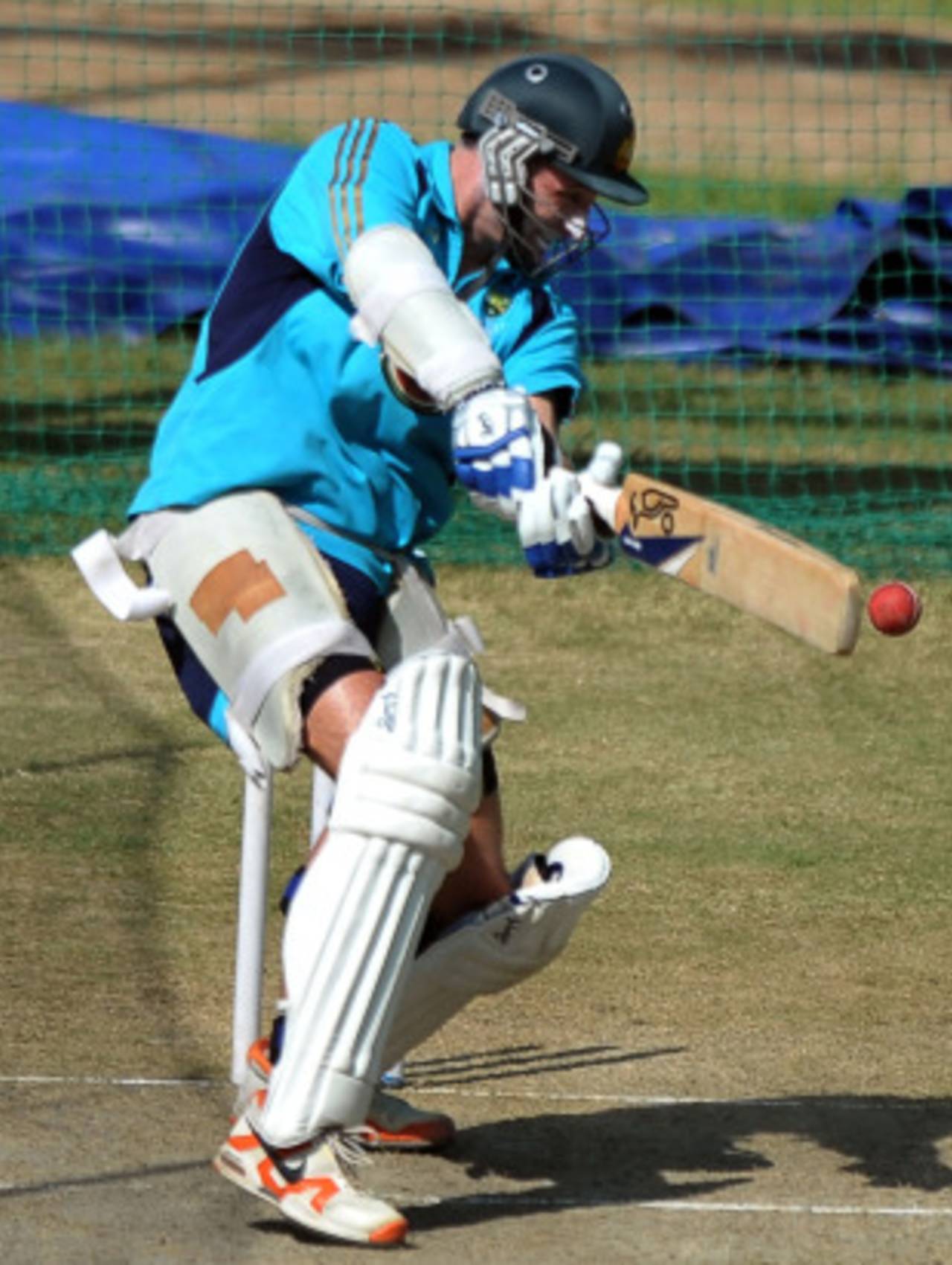 Michael Hussey strokes one on the off side in the nets, Mohali, September 30, 2010