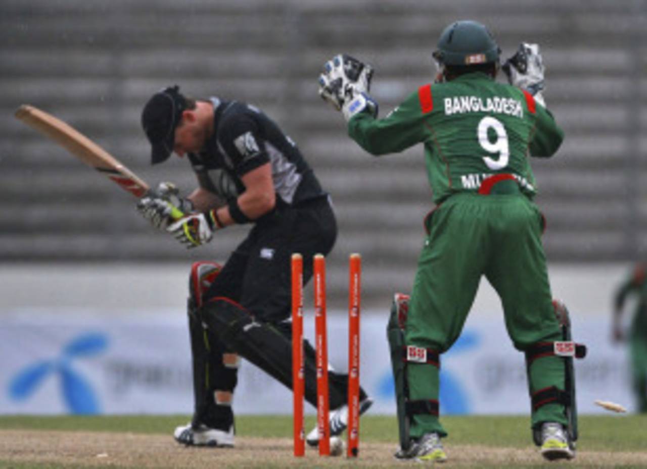 Brendon McCullum is bowled for a quick 61, Bangladesh v New Zealand, 1st ODI, Mirpur, October 5, 2010