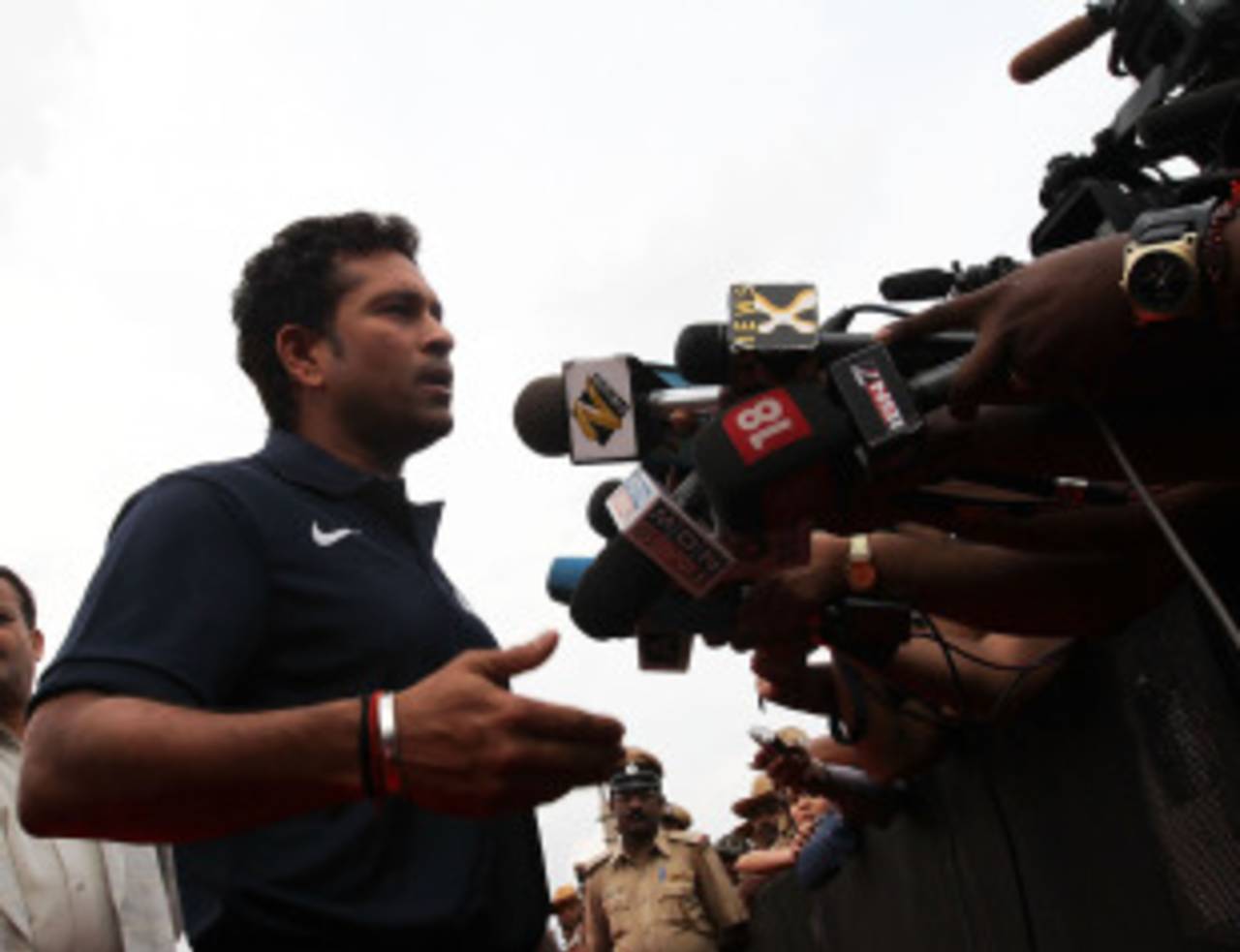 Sachin Tendulkar speaks to the media during the 2010 ICC Awards in Bangalore, October 6, 2010