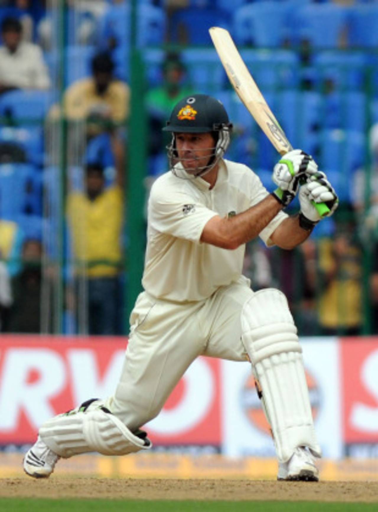 Ricky Ponting drives through the off side, India v Australia, 2nd Test, Bangalore, 1st day, October 9, 2010