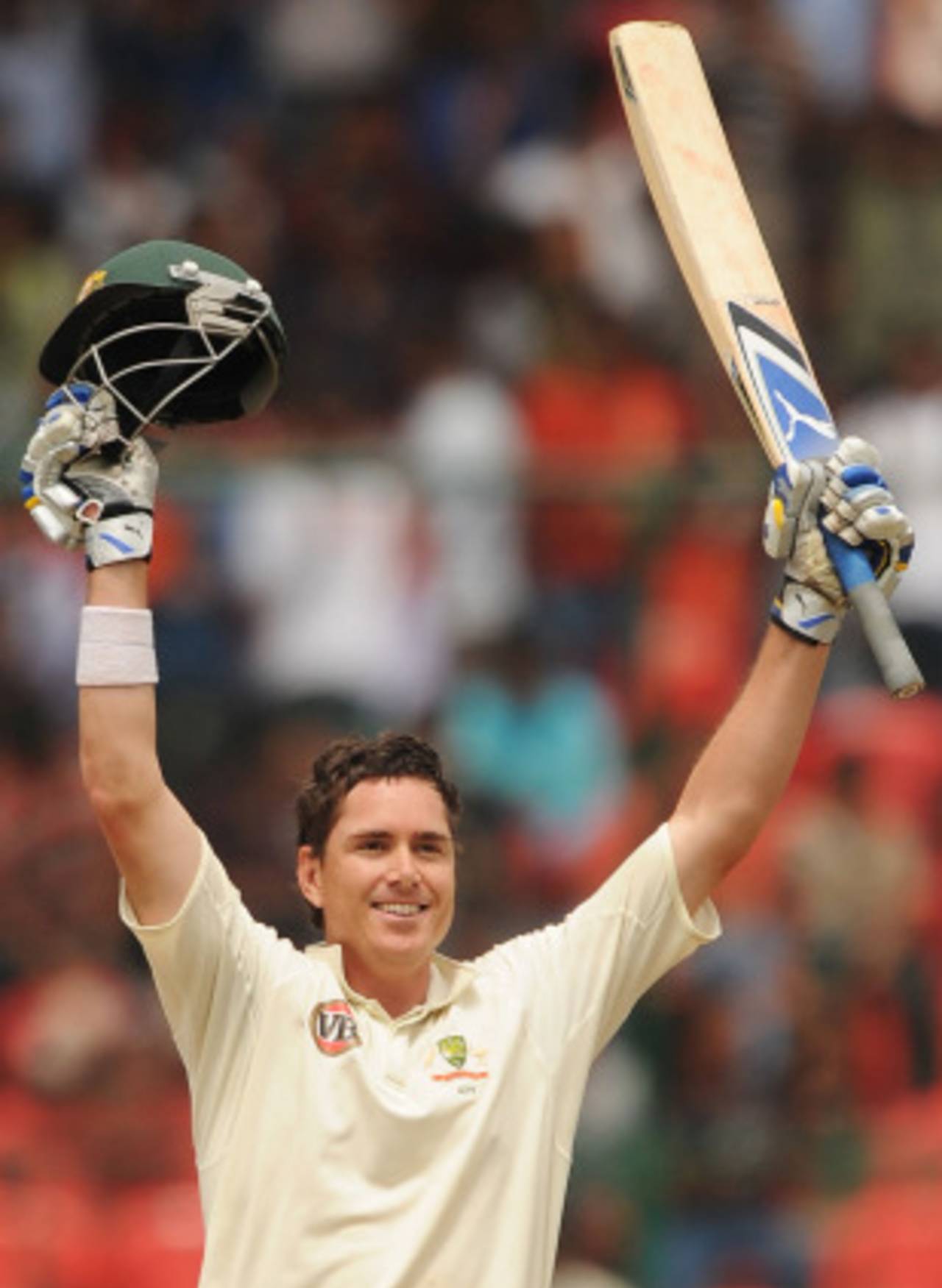 Marcus North celebrates after reaching his century, India v Australia, 2nd Test, Bangalore, 2nd day, October 10, 2010