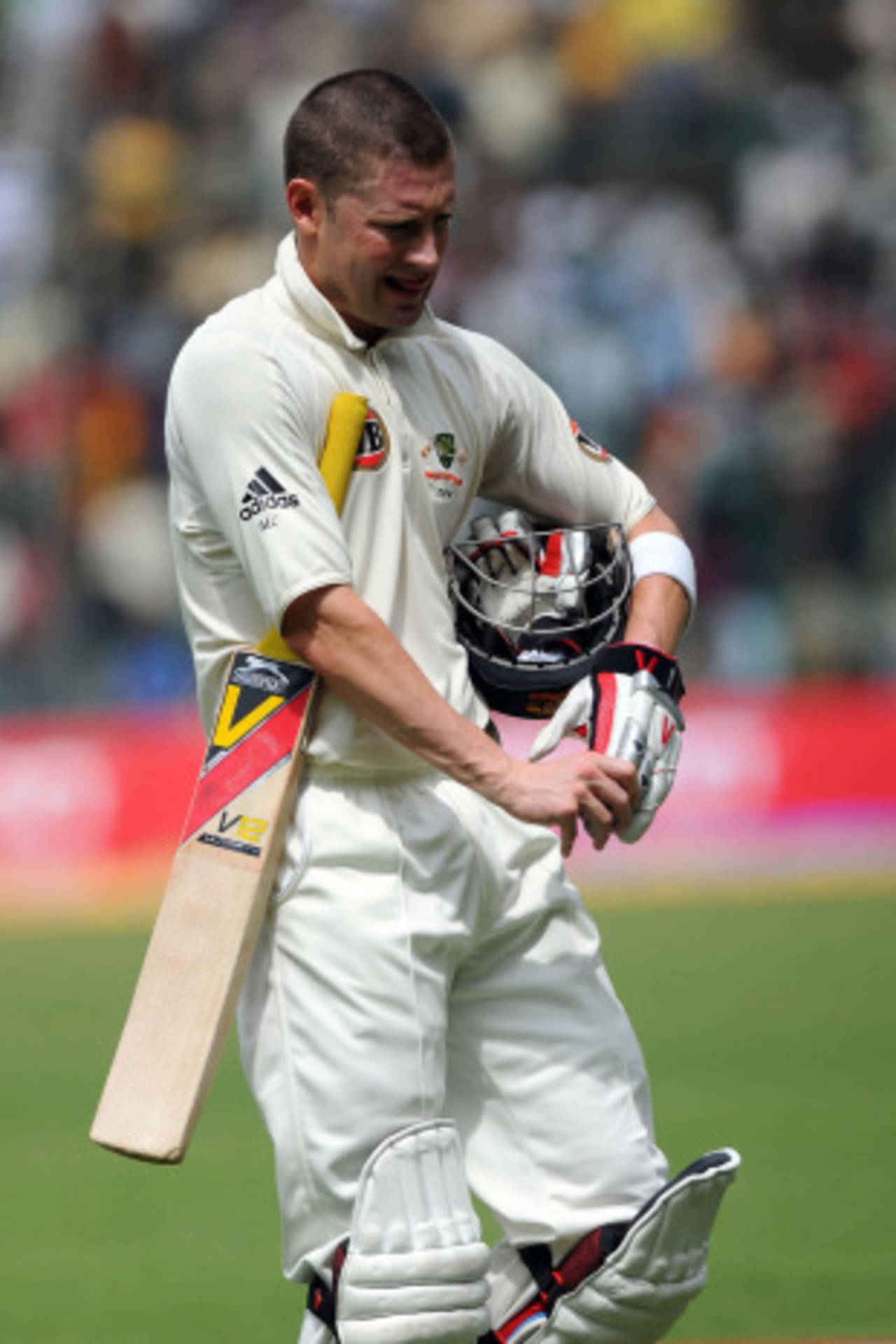 Michael Clarke trudges disconsolately back to the dressing room after being stumped, India v Australia, 2nd Test, Bangalore, 4th day, October 12, 2010