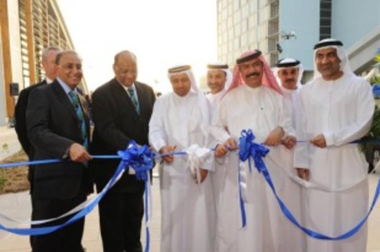 The ICC chief executive Haroon Lorgat and the ICC president Sharad Pawar at the opening of the Global Cricket Academy in Dubai, Dubai, October 12, 2010