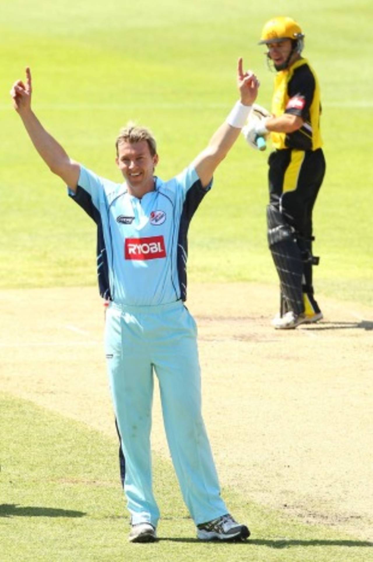 Brett Lee celebrates a wicket, New South Wales v Western Australia, Ryobi Cup, Hurstville Oval, Sydney, October 17, 2010