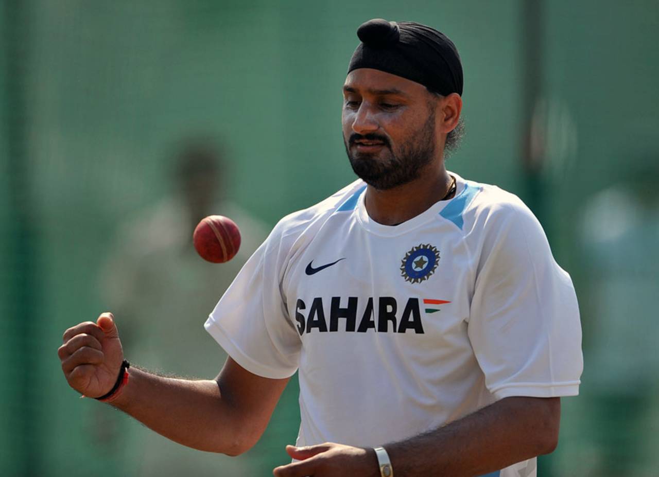 Harbhajan Singh twirls a ball in his hands, Ahmedabad, November 3, 2010
