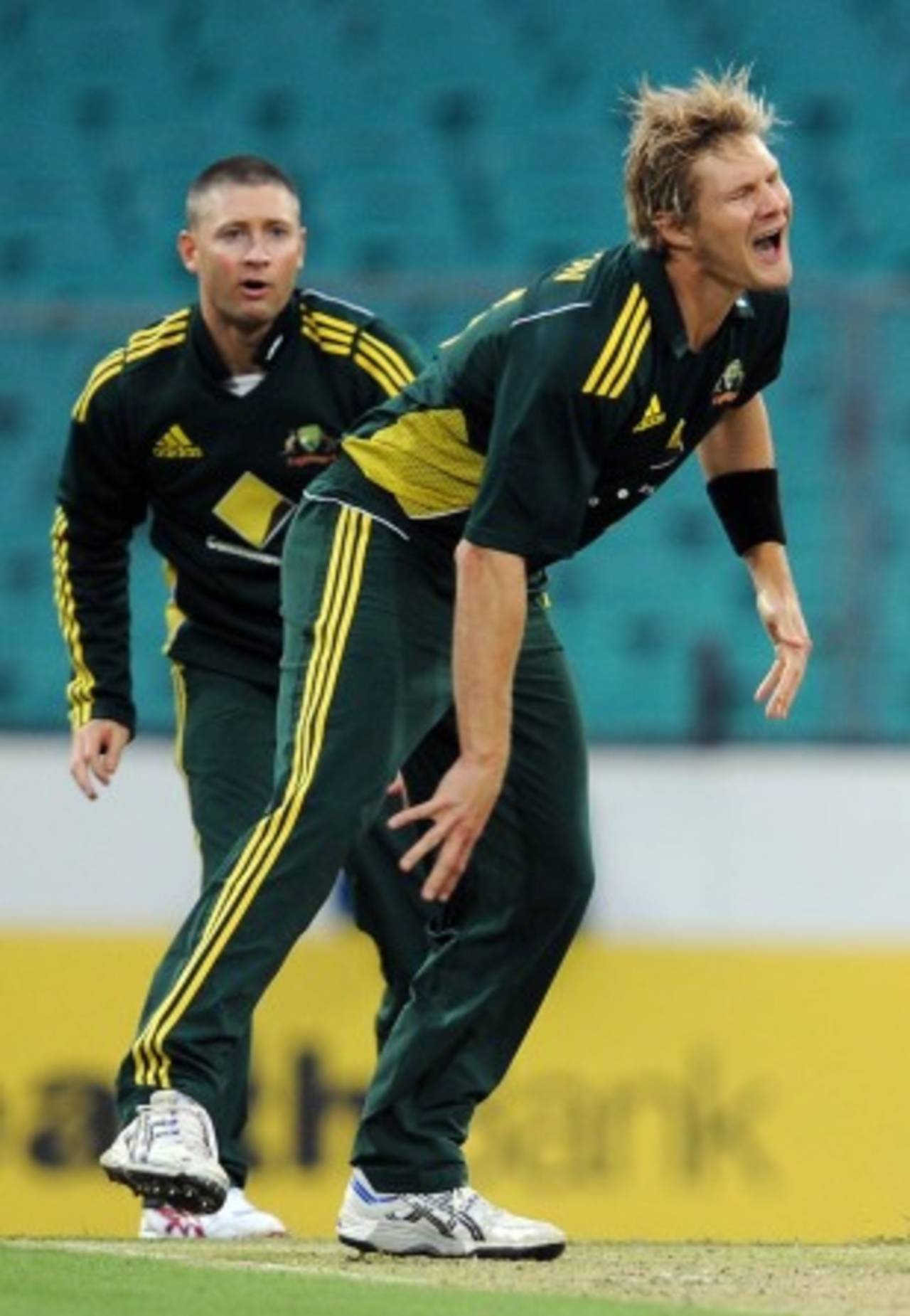 Shane Watson writhes in pain after Michael Clarke's shy at the stumps hit him on the leg, Australia v Sri Lanka, 2nd ODI, Sydney, November 5, 2010