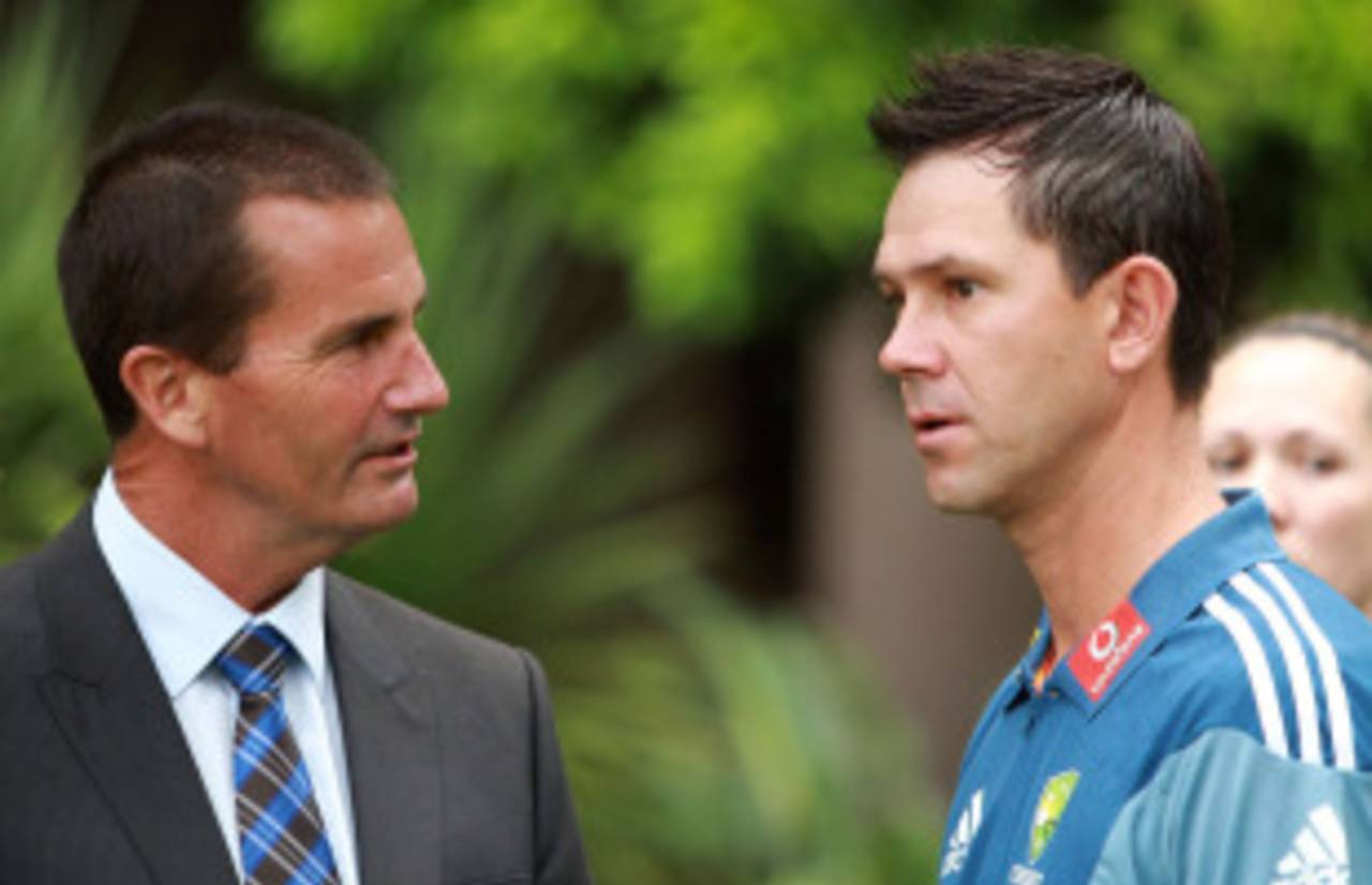 Andrew Hilditch and Ricky Ponting at the announcement of Australia's Ashes squad, Sydney, November 15, 2010