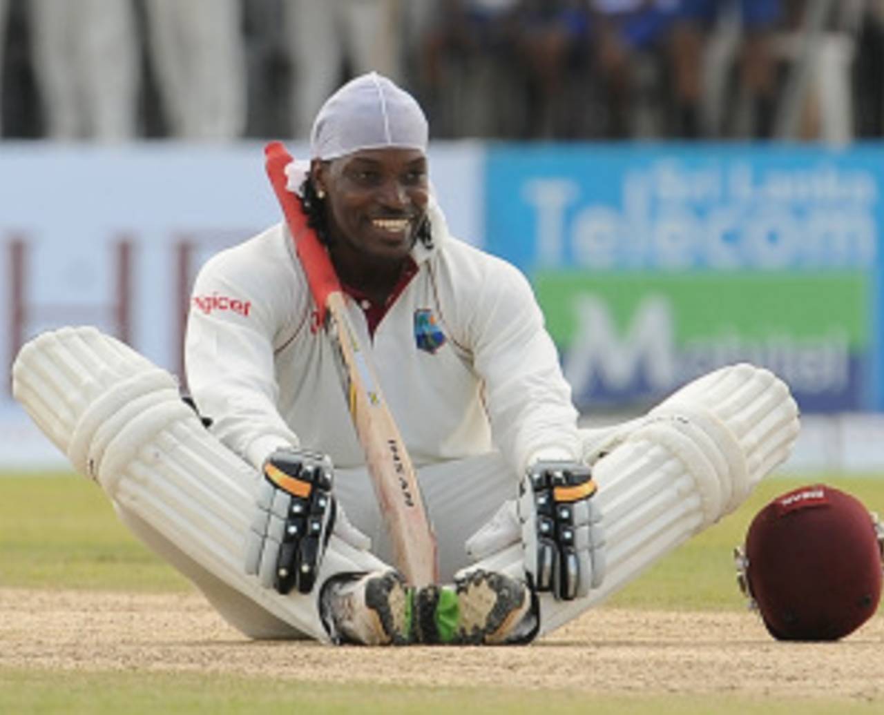 Chris Gayle sits on the pitch after reaching his hundred, Sri Lanka v West Indies, 1st Test, Galle, 1st day, November 15, 2010