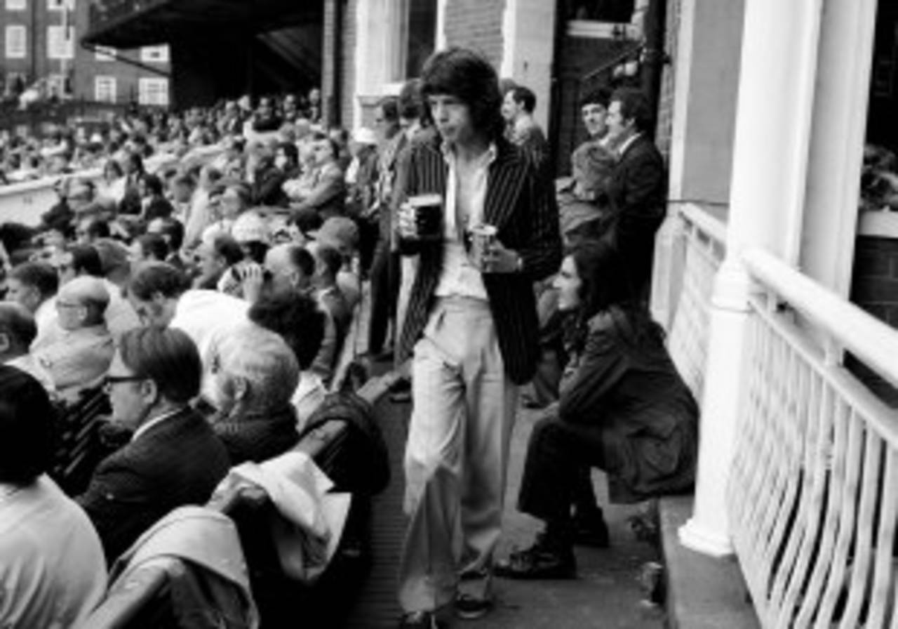 Mick Jagger, an ardent cricket fan, at the Oval watching the 1972 ashes series, England v Australia, the Oval, August 10, 1972
